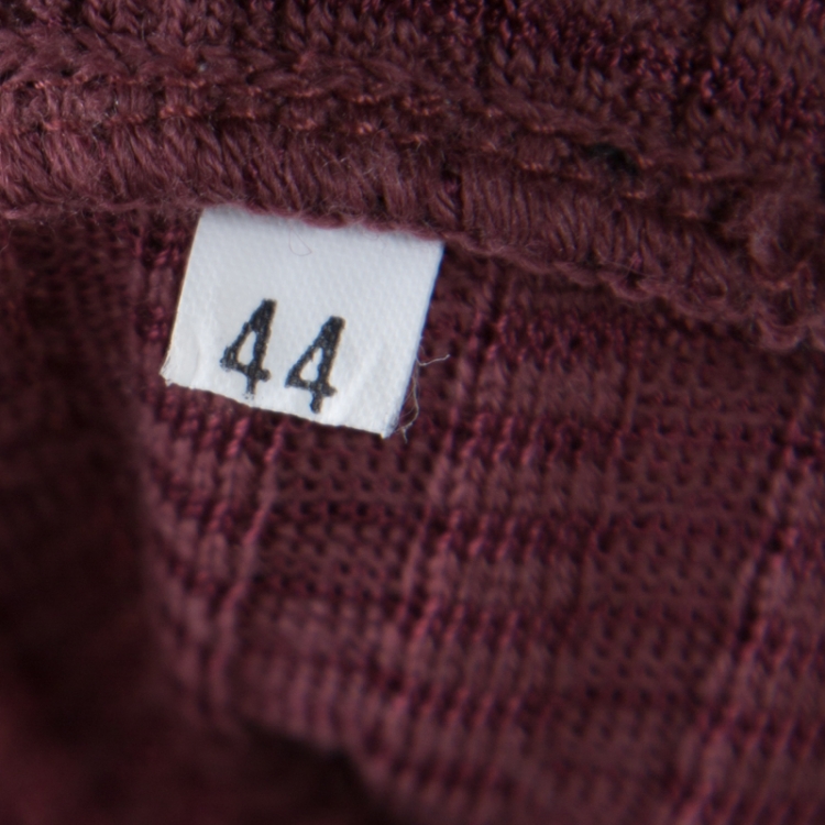 مملوكة مسبقًا M Missoni Burgundy Perforated Rib Knit Long Sleeve V Neck Dress M