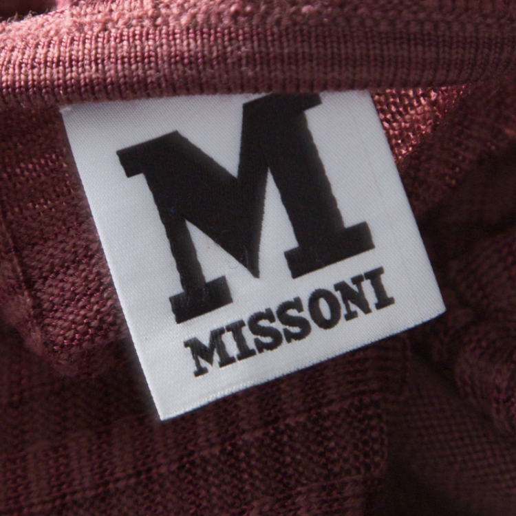 مملوكة مسبقًا M Missoni Burgundy Perforated Rib Knit Long Sleeve V Neck Dress M