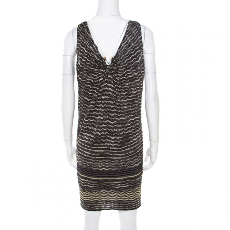 مملوكة مسبقًا M Missoni Multicolor Lurex Chevron Perforated Knit Sleeveless Dress S