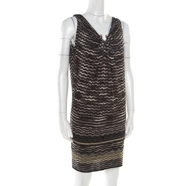 مملوكة مسبقًا M Missoni Multicolor Lurex Chevron Perforated Knit Sleeveless Dress S