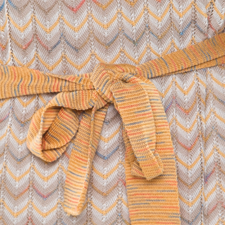 مملوكة مسبقًا M Missoni Multicolor Patterned Perfroated Knit Boat Neck Belted Dress M