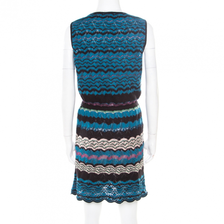 مملوكة مسبقًا M Missoni Multicolor Perforated Patterned Knit Sleeveless Dress M