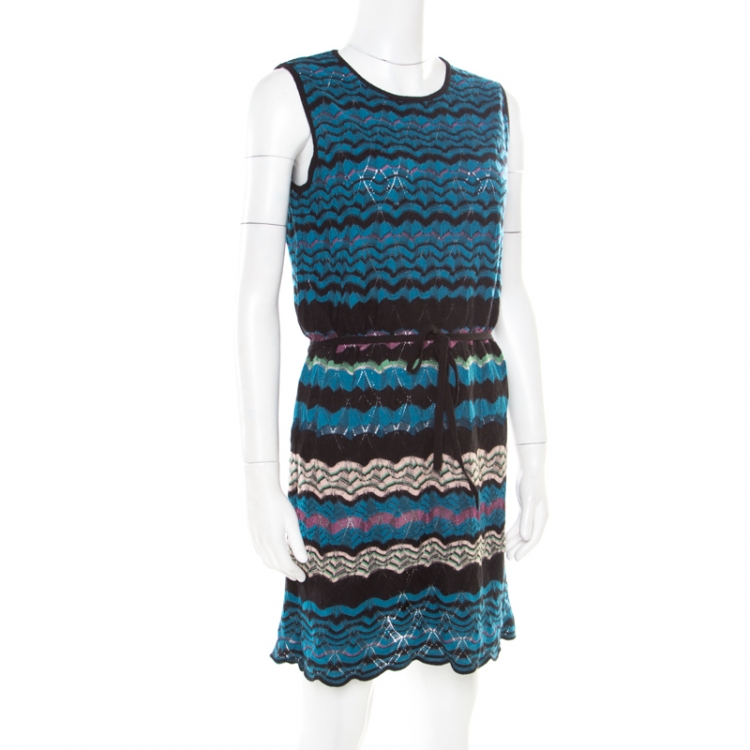 مملوكة مسبقًا M Missoni Multicolor Perforated Patterned Knit Sleeveless Dress M