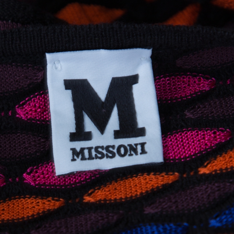 مملوكة مسبقًا M Missoni Multicolor Fishscale Pattern Textured Knit Short Sleeve Top M