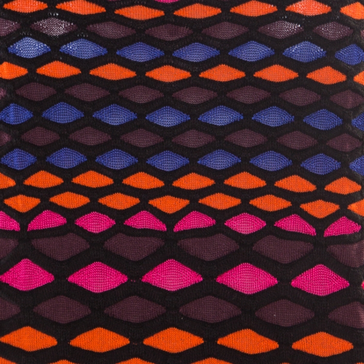 مملوكة مسبقًا M Missoni Multicolor Fishscale Pattern Textured Knit Short Sleeve Top M