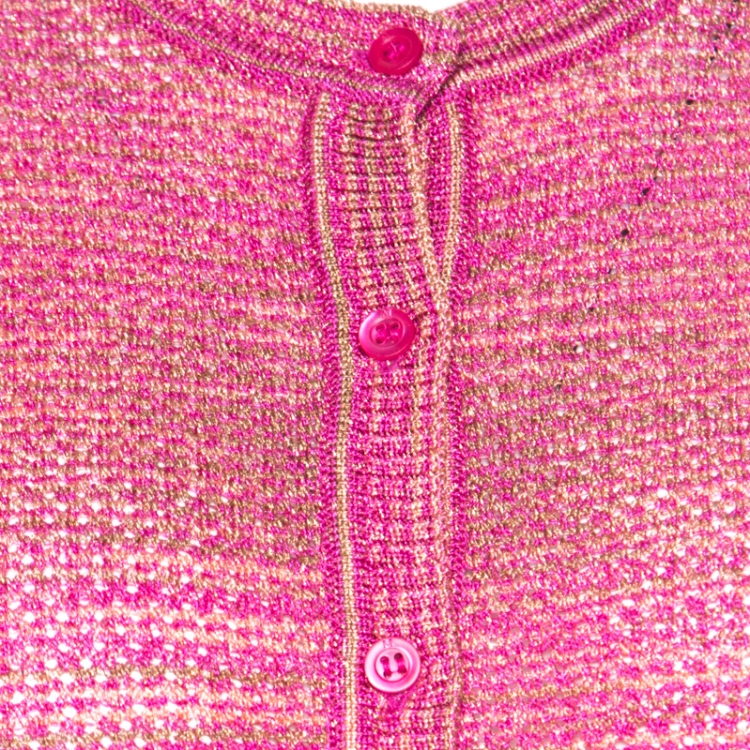 مملوكة مسبقًا M Missoni Fuchsia Pink Lurex Knit Button Front Cardigan L