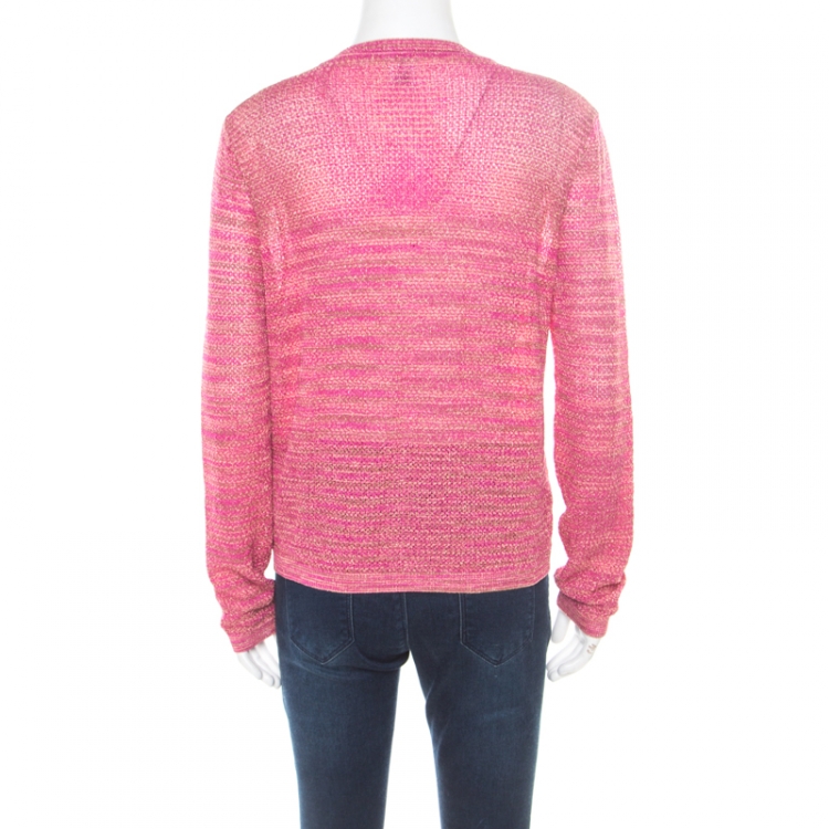 مملوكة مسبقًا M Missoni Fuchsia Pink Lurex Knit Button Front Cardigan L