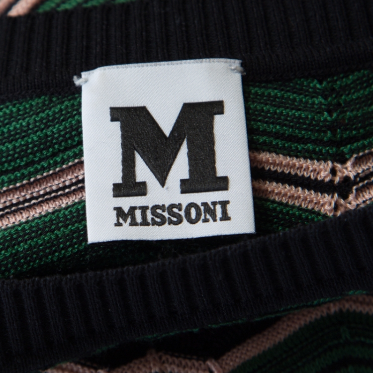 Pre Owned M Missoni Multicolor Chevron Patterned Knit Contrast Ribbed Trim Top M