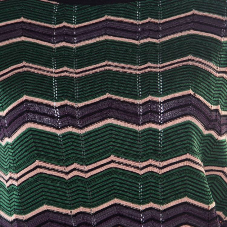 Pre Owned M Missoni Multicolor Chevron Patterned Knit Contrast Ribbed Trim Top M