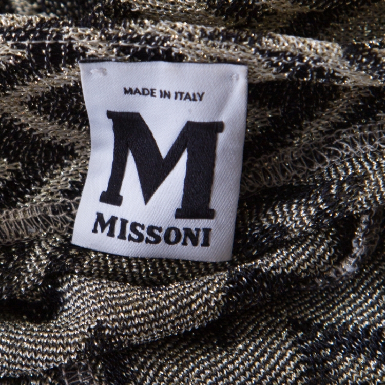 مملوكة مسبقًا M Missoni Gold Chevron Patterned Lurex Knit Scoop Back Tie Detail Dress M