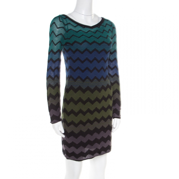Pre Owned M Missoni Multicolor Chevron Patterned Knit Long Sleeve Dress S