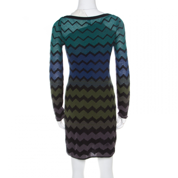 Pre Owned M Missoni Multicolor Chevron Patterned Knit Long Sleeve Dress S