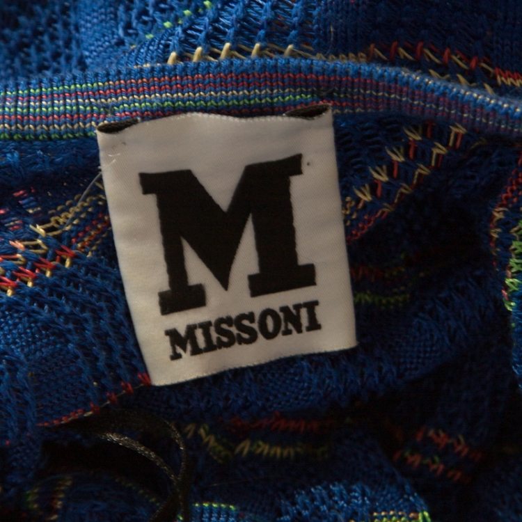 Pre Owned M Missoni Blue Patterned Knit Twist Neck Detail Maxi Dress S