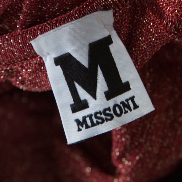 Pre Owned M Missoni Red Lurex Perforated Knit Cutout Back Detail Maxi Dress S