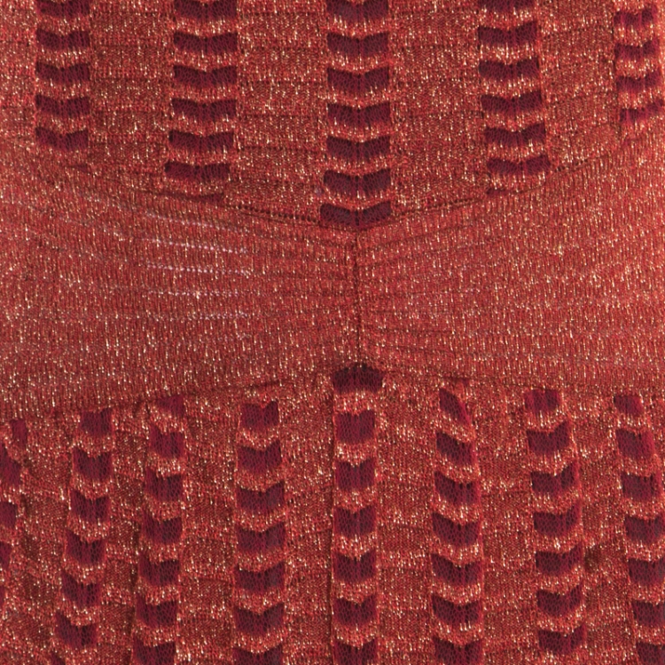 Pre Owned M Missoni Red Lurex Perforated Knit Cutout Back Detail Maxi Dress S