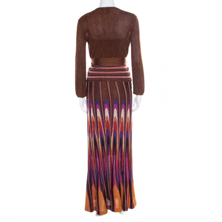 Pre Owned M Missoni Multicolor Lurex Knit Cutout Bodice Detail Dress and Shrug Set S