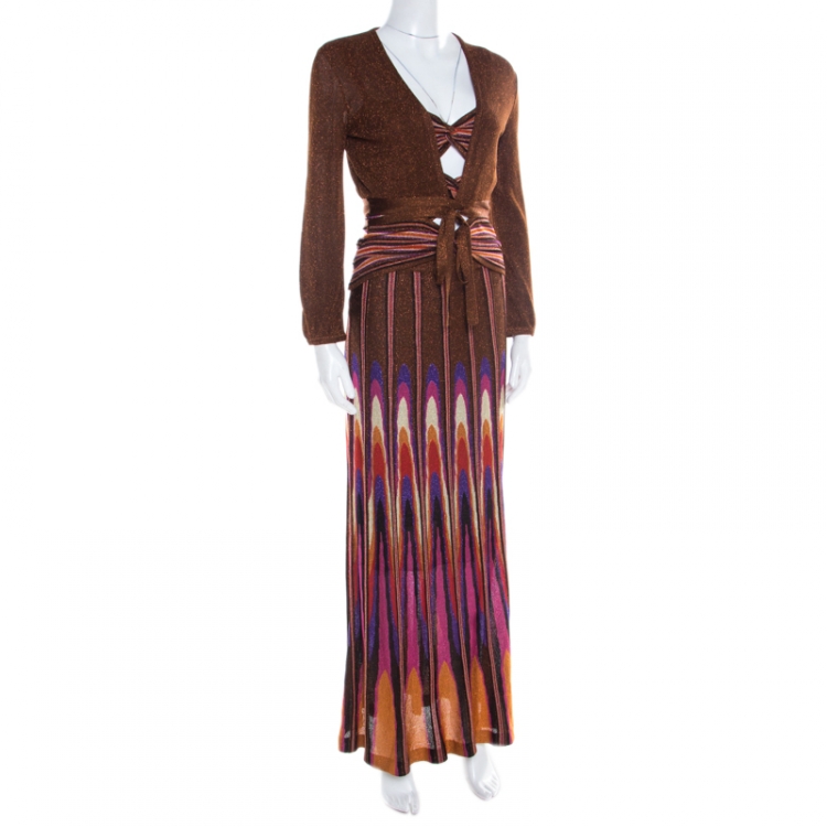 Pre Owned M Missoni Multicolor Lurex Knit Cutout Bodice Detail Dress and Shrug Set S