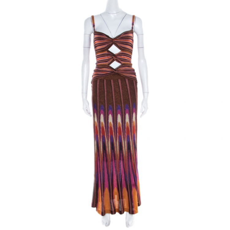 Pre Owned M Missoni Multicolor Lurex Knit Cutout Bodice Detail Dress and Shrug Set S