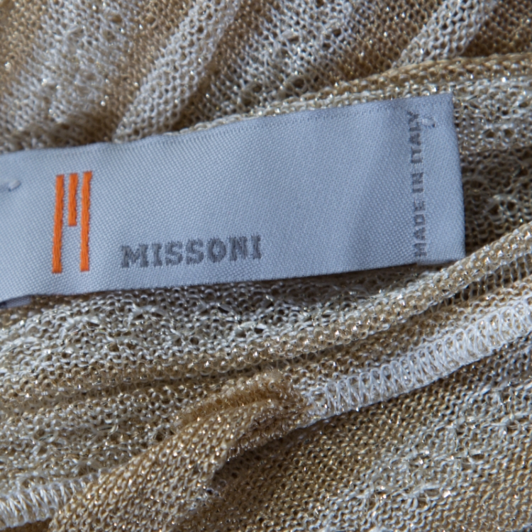 مملوكة مسبقًا M Missoni Metallic Gold Perforated Knit Back Tie Detail Dress M