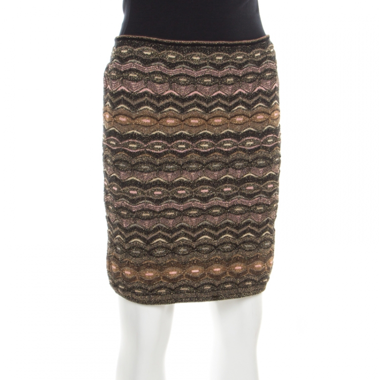 Pre Owned M Missoni Multicolor Patterned Lurex Knit Tube Skirt L