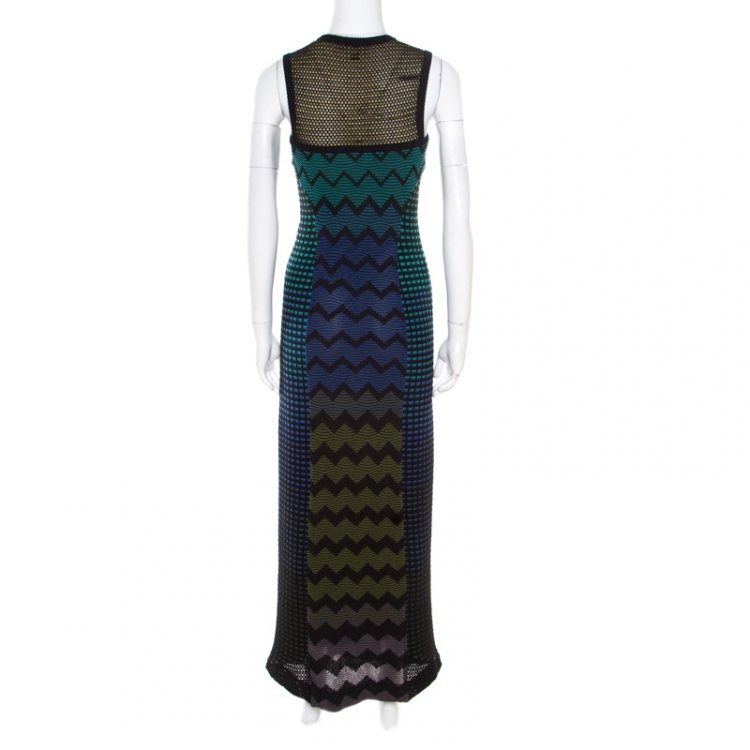 Pre Owned M Missoni Multicolor Patterned Jacquard Knit Sleeveless Maxi Dress S