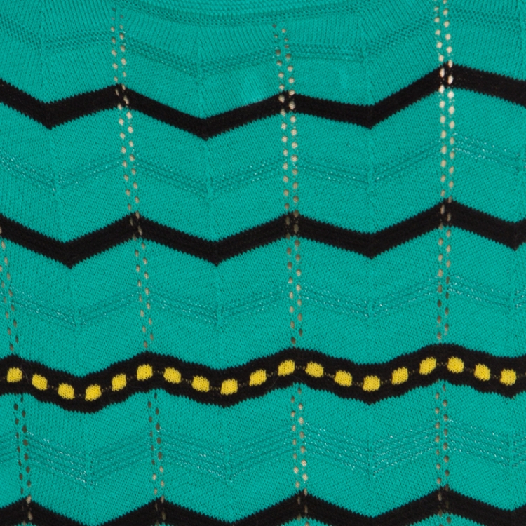 Pre Owned M Missoni Green Chevron Patterned Perforated Knit Sleeveless Maxi Dress M
