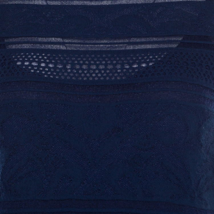 Pre Owned M Missoni Blue Textured Jacquard Knit High Neck Shift Knitted Short Dress M