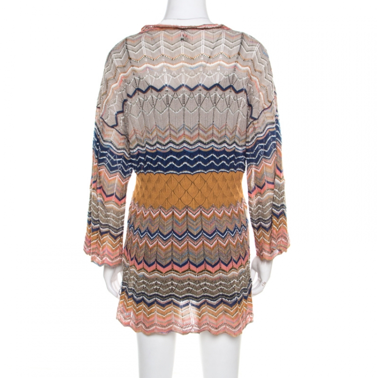 Pre Owned M Missoni Multicolor Lurex Perforated Chevron Patterned Knit Tunic M