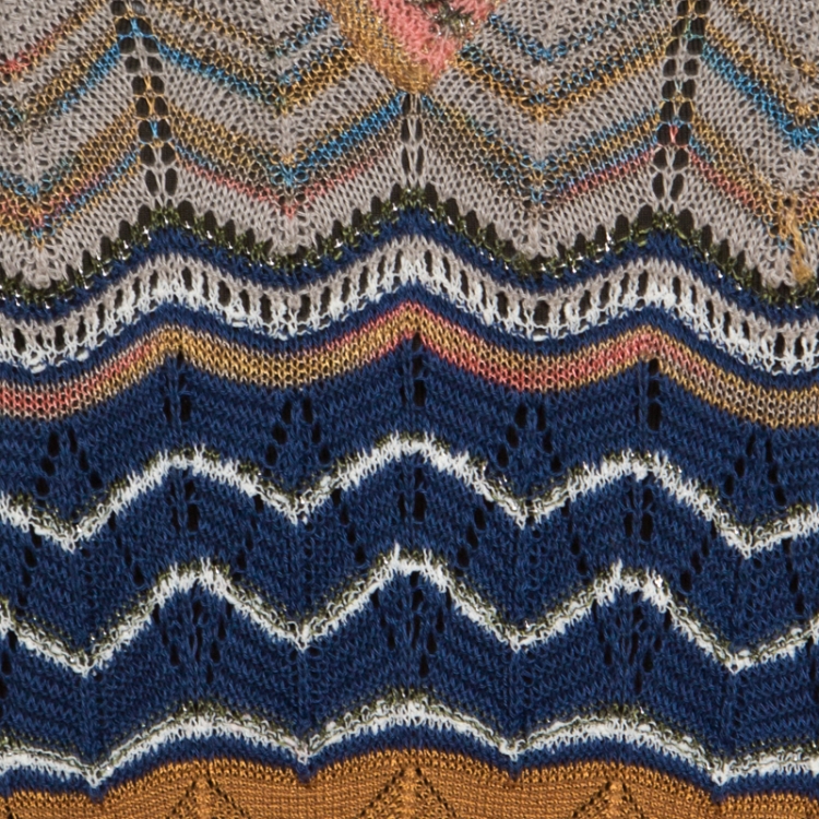 Pre Owned M Missoni Multicolor Lurex Perforated Chevron Patterned Knit Tunic M