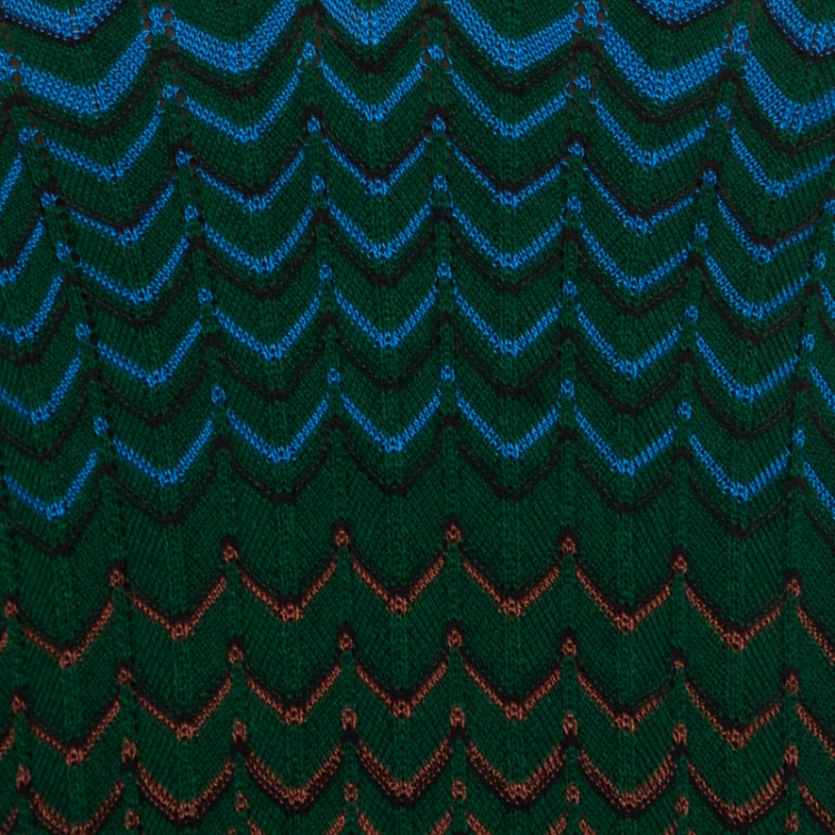 Pre Owned M Missoni Multicolor Perforated Knit Chevron Pattern V-Neck Dress M