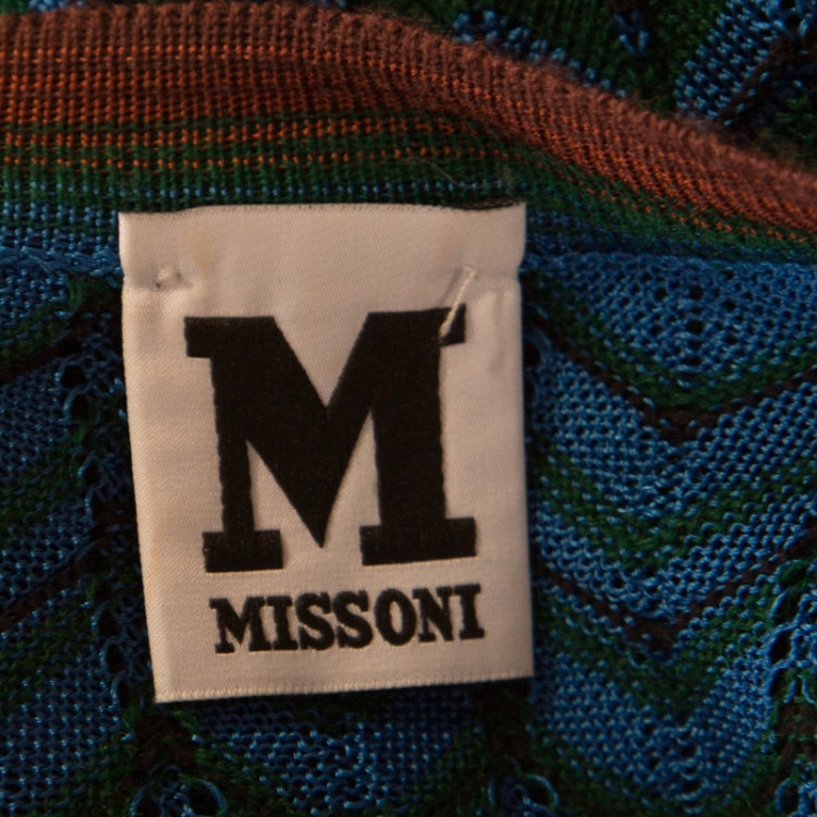 Pre Owned M Missoni Multicolor Perforated Knit Chevron Pattern V-Neck Dress M
