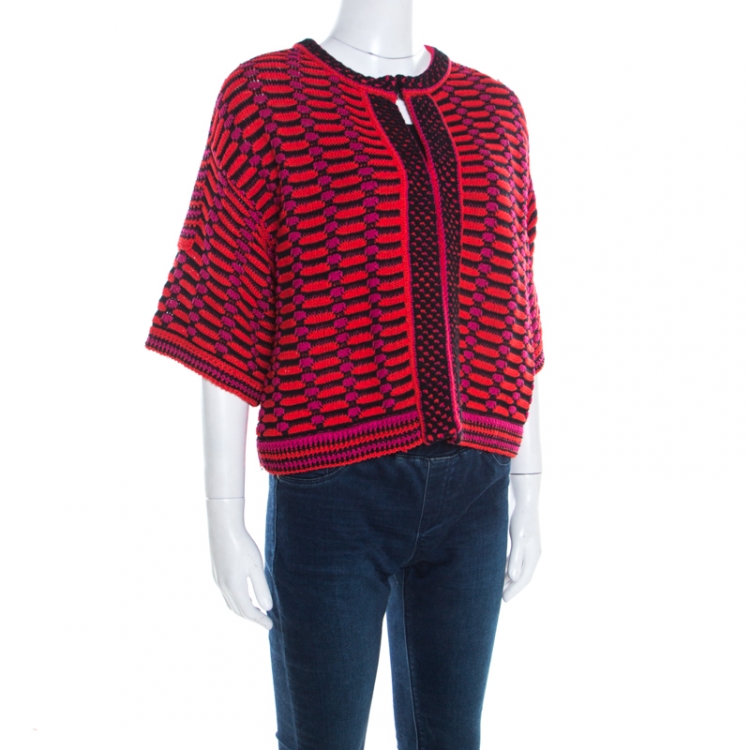 مملوكة مسبقًا M Missoni Multicolor Textured Chunky Knit Cropped Cardigan M
