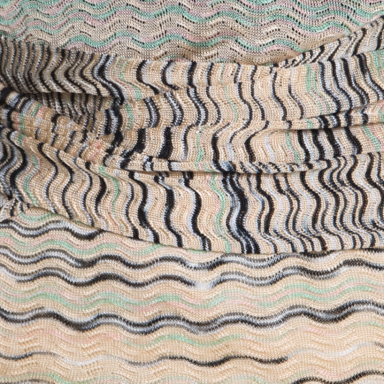 Pre Owned M Missoni Beige Wave Pattern Perforated Knit Wait Tie Detail Sleeveless Dress M