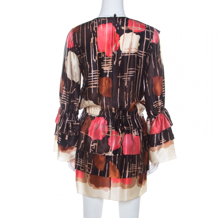 Pre Owned M Missoni Multicolor Abstract Print Silk Drop Waist Tiered Dress S