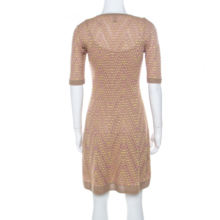 Pre Owned M Missoni Multicolor Geometric Motif Knit Fit and Flare Dress S