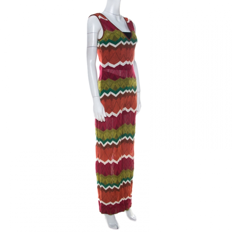 Pre Owned M Missoni Multicolor Zig Zag Pattern Knit Sleeveless Jumpsuit S 