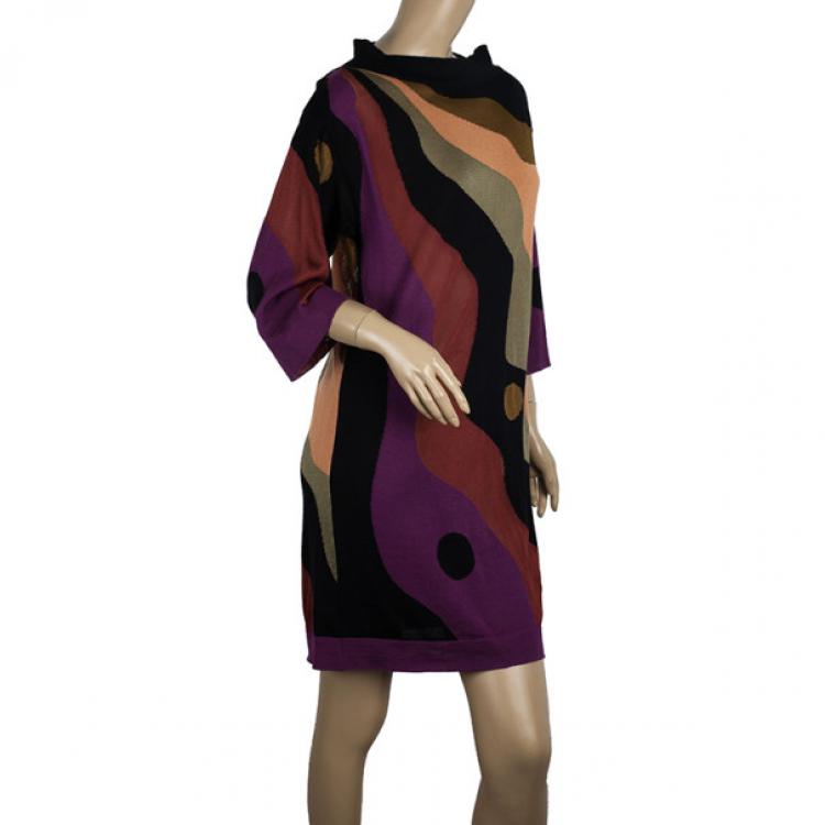 Pre Owned M Missoni Wave Print Multicolor Knit Dress M