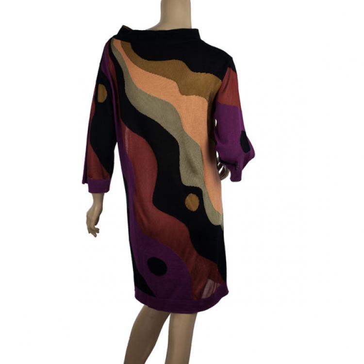 Pre Owned M Missoni Wave Print Multicolor Knit Dress M