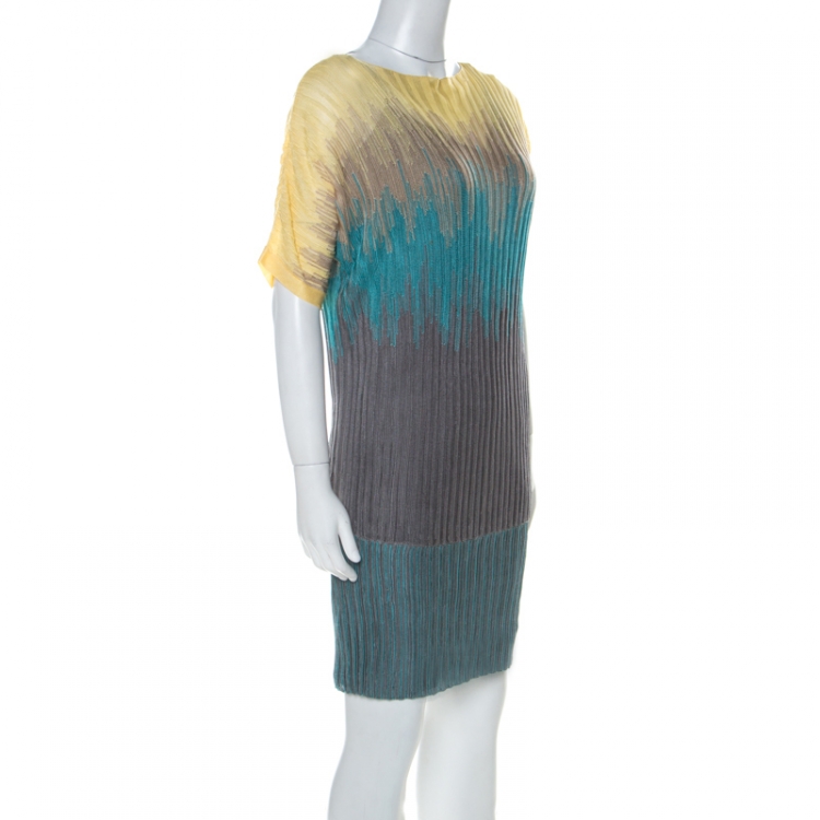 Pre Owned M Missoni Multicolor Knit Ombre Effect Short Sleeve Dress S 