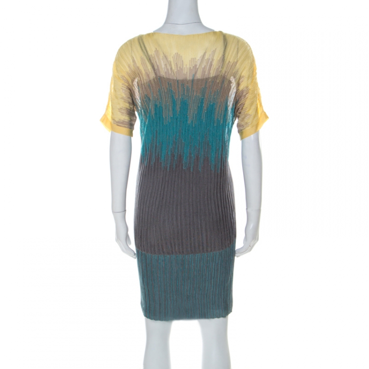 Pre Owned M Missoni Multicolor Knit Ombre Effect Short Sleeve Dress S 