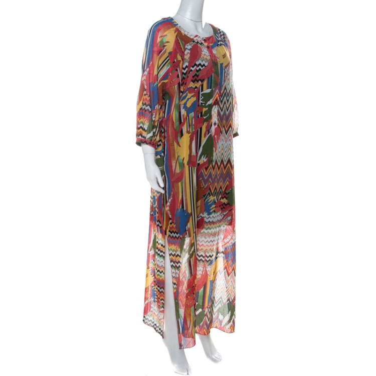Pre Owned M Missoni Multicolor Printed Cotton Full Sleeve Kaftan Dress M