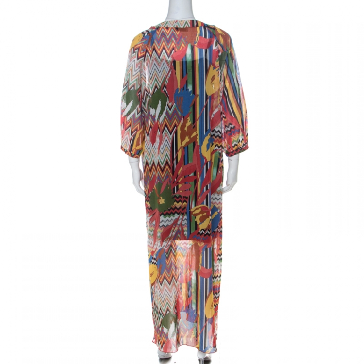Pre Owned M Missoni Multicolor Printed Cotton Full Sleeve Kaftan Dress M