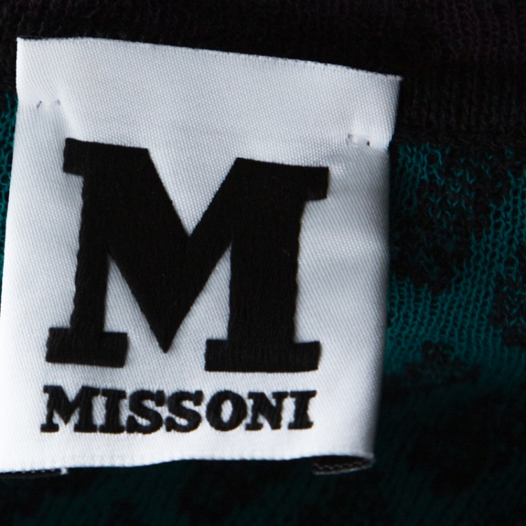 Pre Owned M Missoni Green Black and Purple Textured Knit Paneled Skater Dress M 