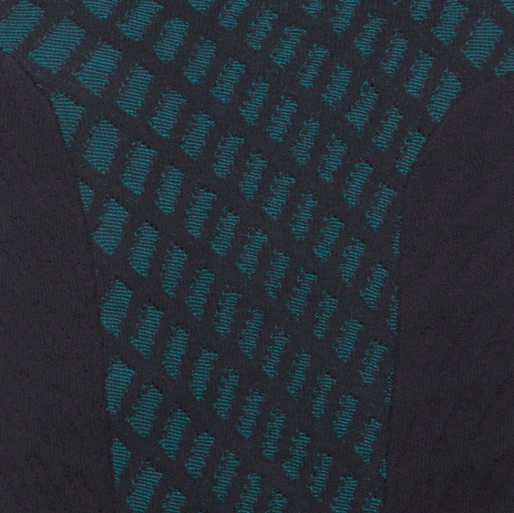 Pre Owned M Missoni Green Black and Purple Textured Knit Paneled Skater Dress M 
