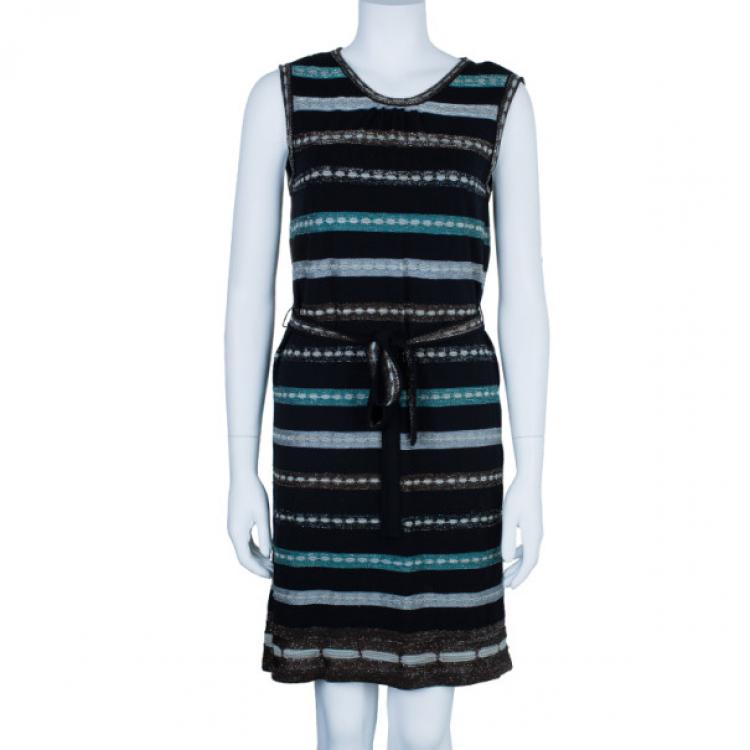 Pre Owned M Missoni Multicolor Shift Belted Knit Dress M