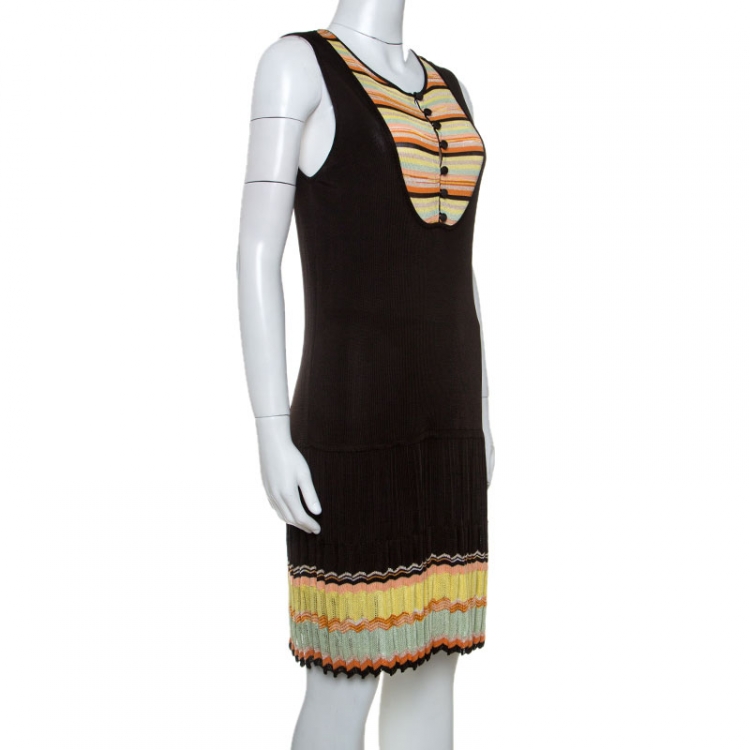 Pre Owned M Missoni Dark Brown Rib Knit Sleeveless Short Dress M 