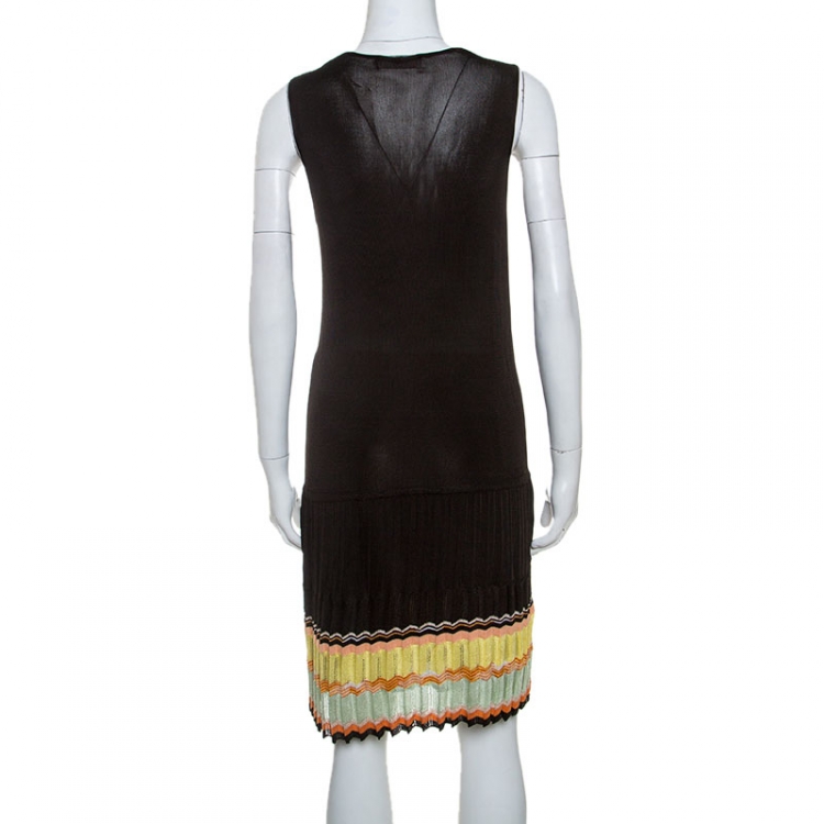 Pre Owned M Missoni Dark Brown Rib Knit Sleeveless Short Dress M 