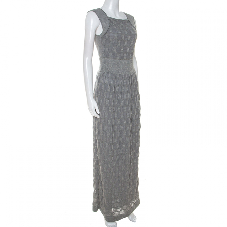 Pre Owned M Missoni Grey Lurex Knit Open Back Long Dress M