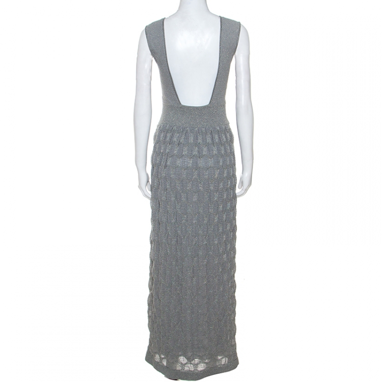 Pre Owned M Missoni Grey Lurex Knit Open Back Long Dress M