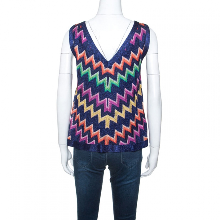 Pre Owned M Missoni Multicolor Chevron Lurex Knit Sleeveless Top L